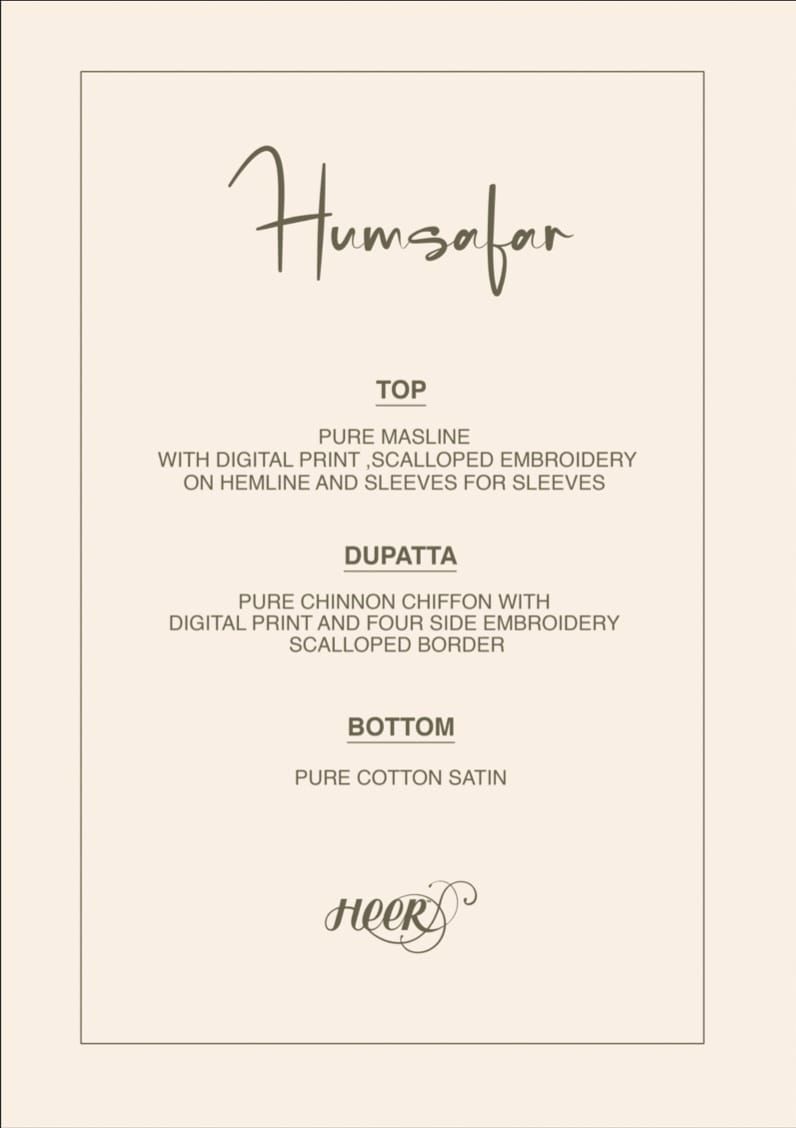 Kimora Heer Humsafar Maslin Digital Printed Suits Catalog
